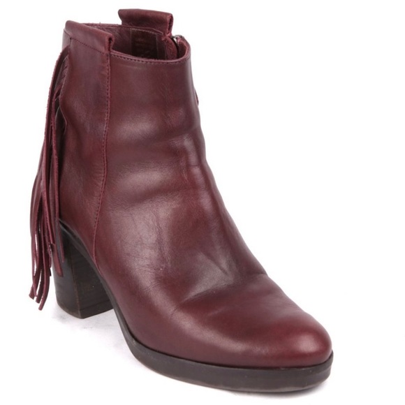Fabianelli Leather Ankle Bootie Fringe Tassel Boot Italy Burgundy Wine Rubber - Picture 2 of 9